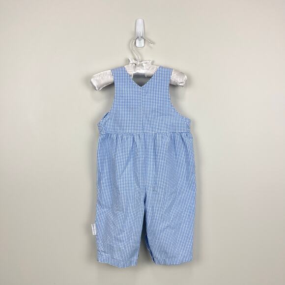 Vintage Mufflings Blue Gingham Fruit & Flower Overalls 9 Months - Picture 4 of 8